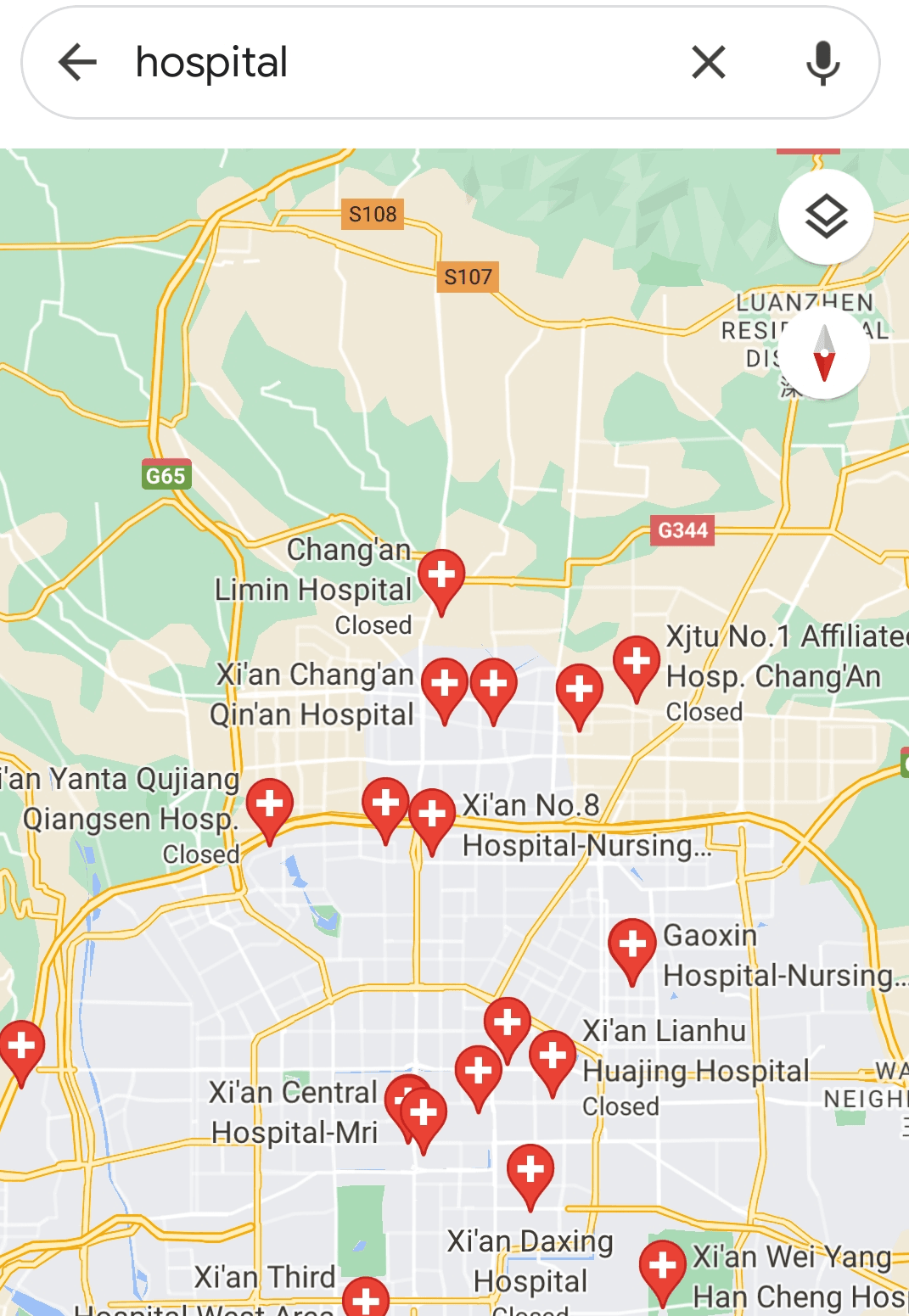 Hospitals in Google maps
